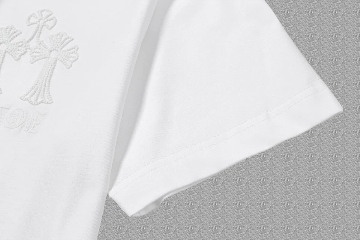 🅿️200 [CH Crow Heart] 2025FW short-sleeved T-shirt, arch bridge embroidery, high-end 26s double yarn 300g fabric, heavy fabric, custom stretcher rib, same cylinder and dye, complete three standards, same style for men and women, color: black, white, size: S M L XL 2XL